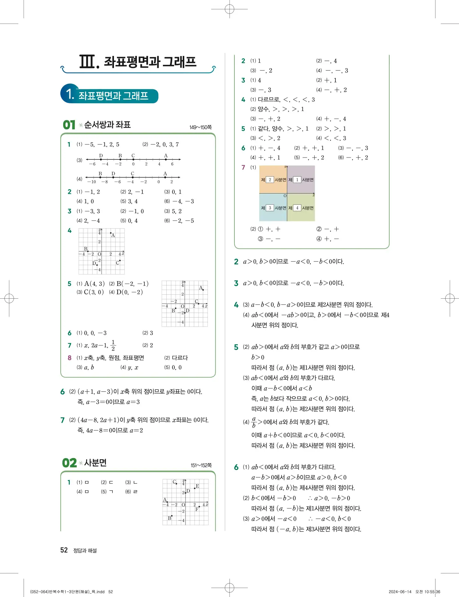 풍산자 반복수학 중1-1 답지 52페이지