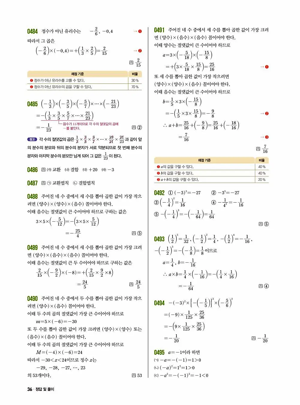 2025 쎈 중등 수학 1-1 답지 36