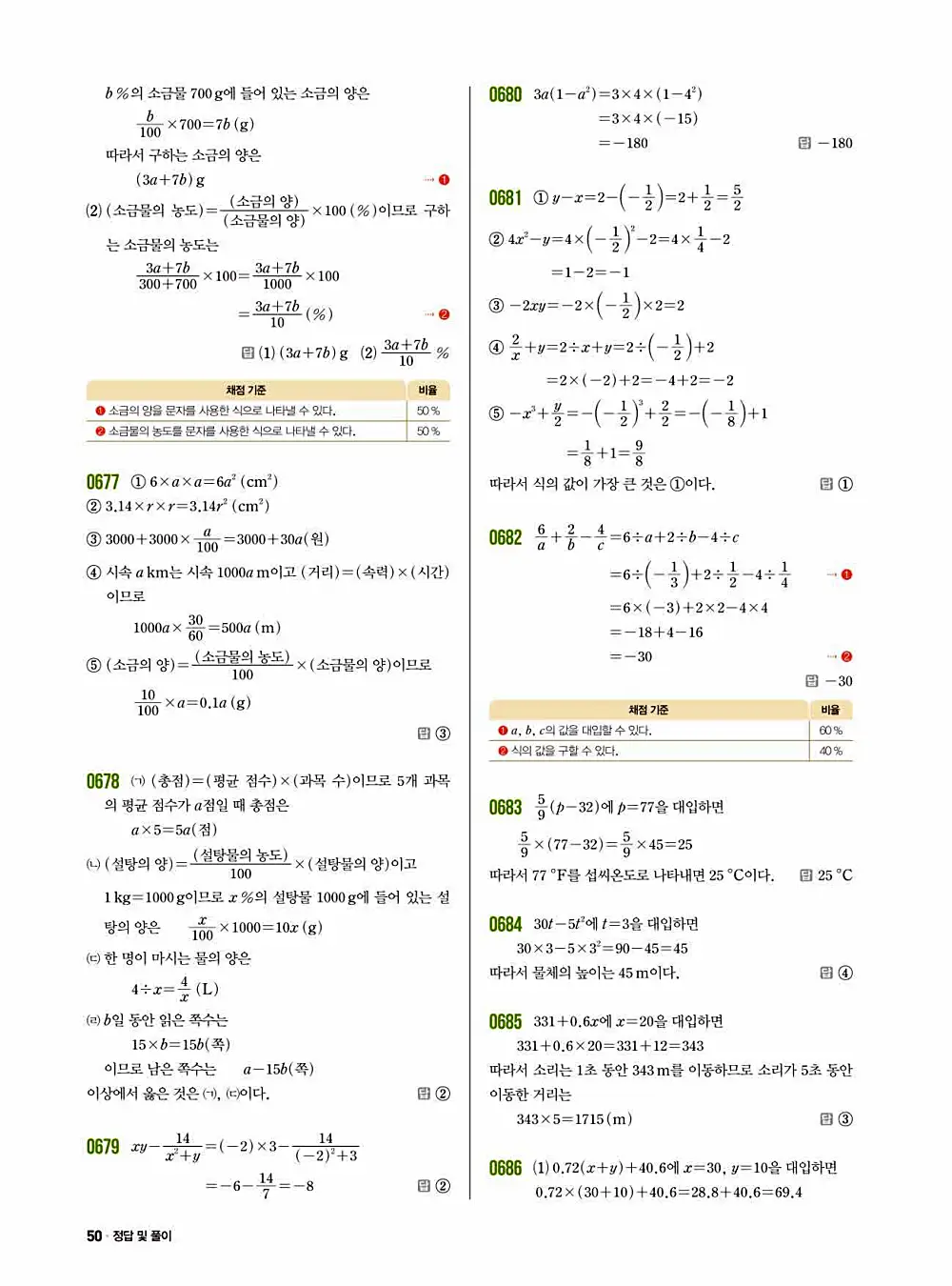 2025 쎈 중등 수학 1-1 답지 50