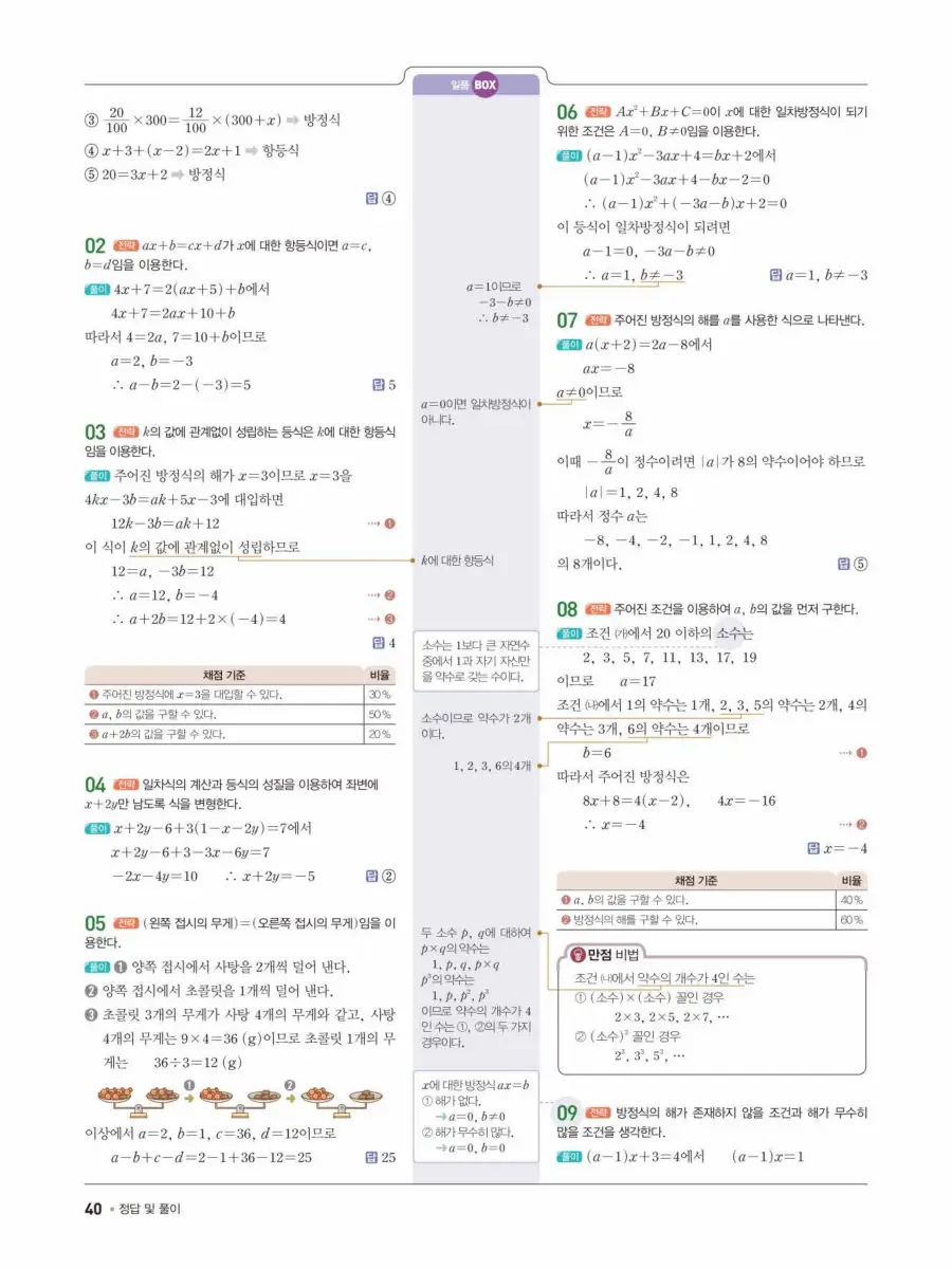 일품 중1-1 답지 40