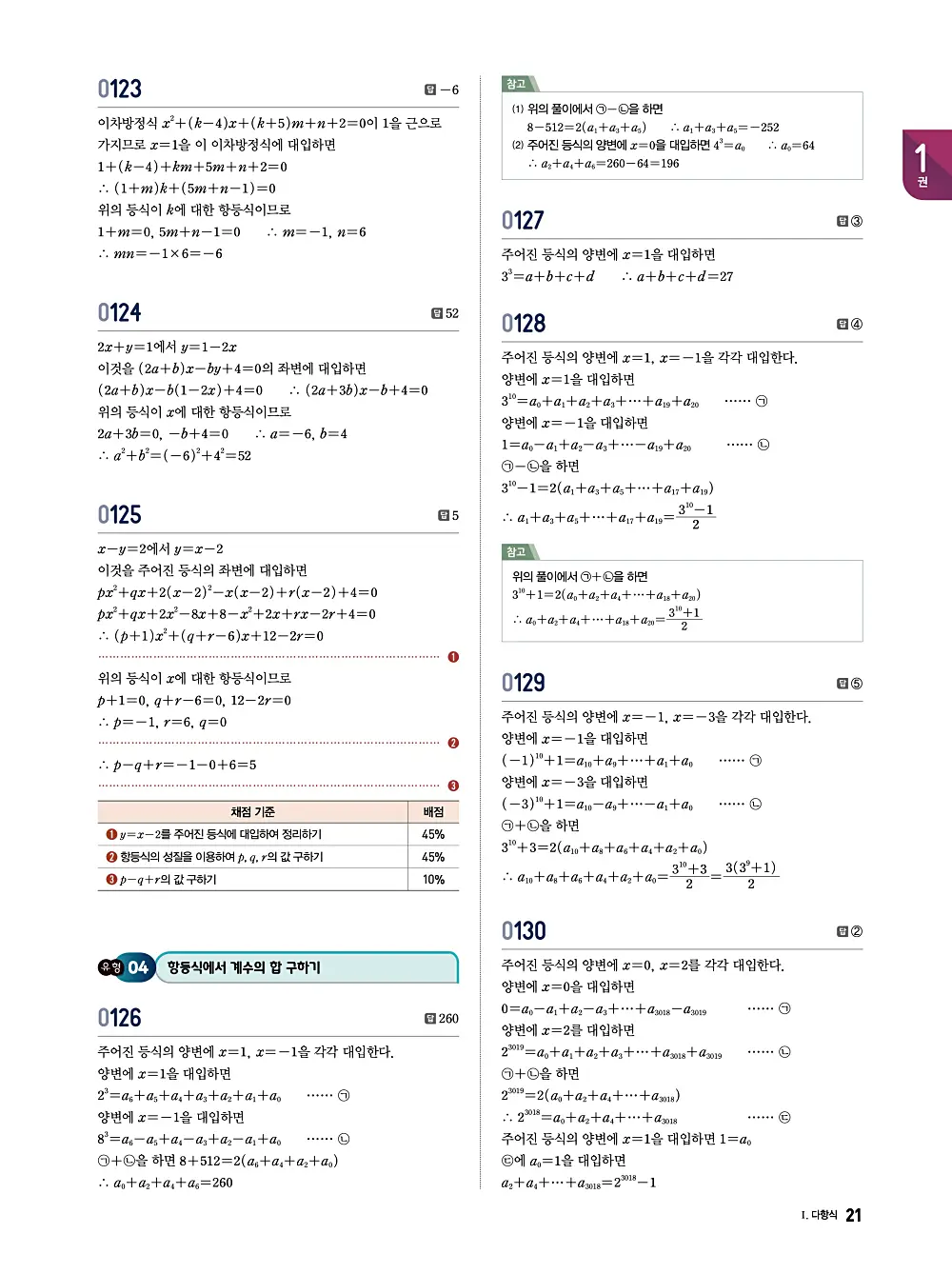 수학의 바이블 유형ON 공통수학1 답지 021번