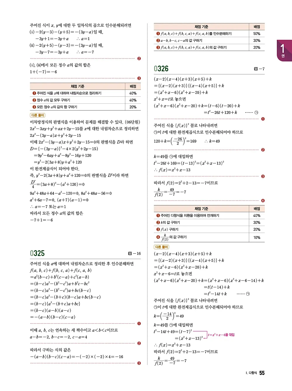 수학의 바이블 유형ON 공통수학1 답지 055번