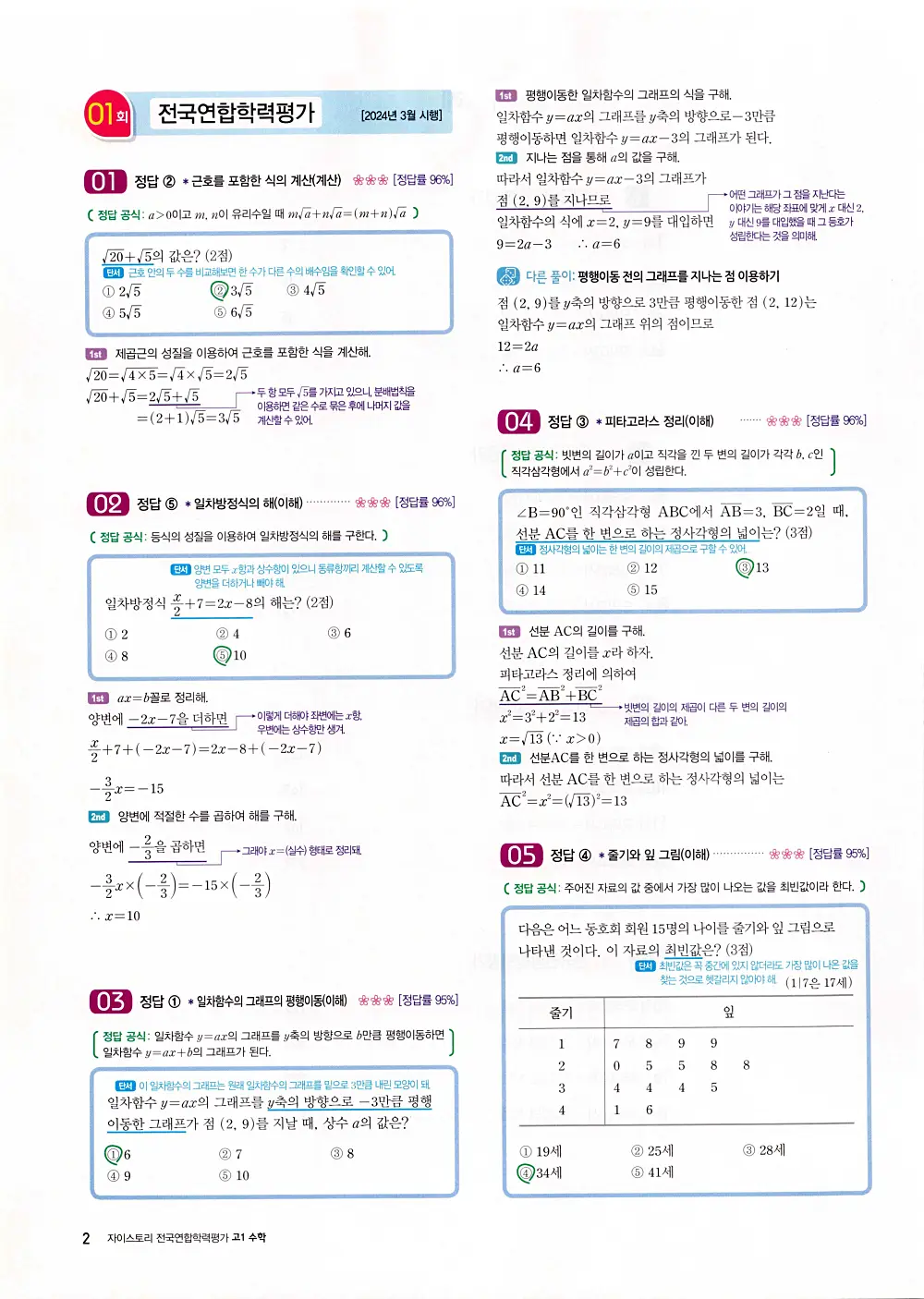 자이스토리 고1 공통수학 답지 4