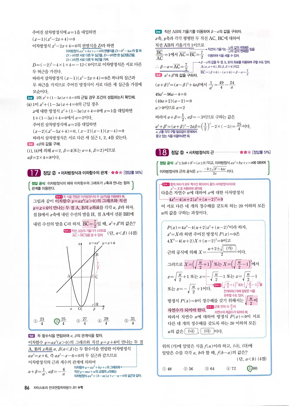 자이스토리 고1 공통수학 답지 88