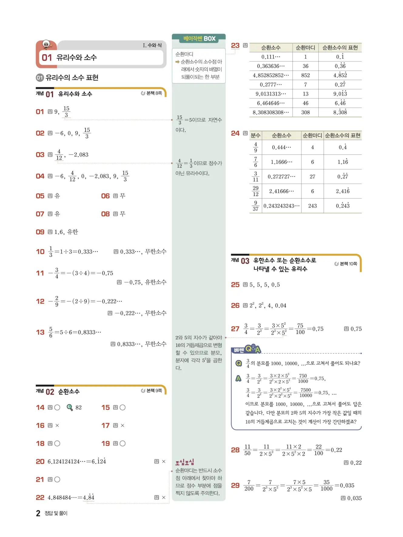 베이직쎈 중2-1 답지 해설 2