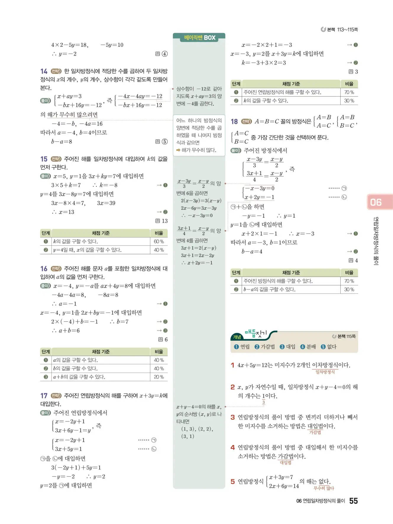 베이직쎈 중2-1 답지 해설 55