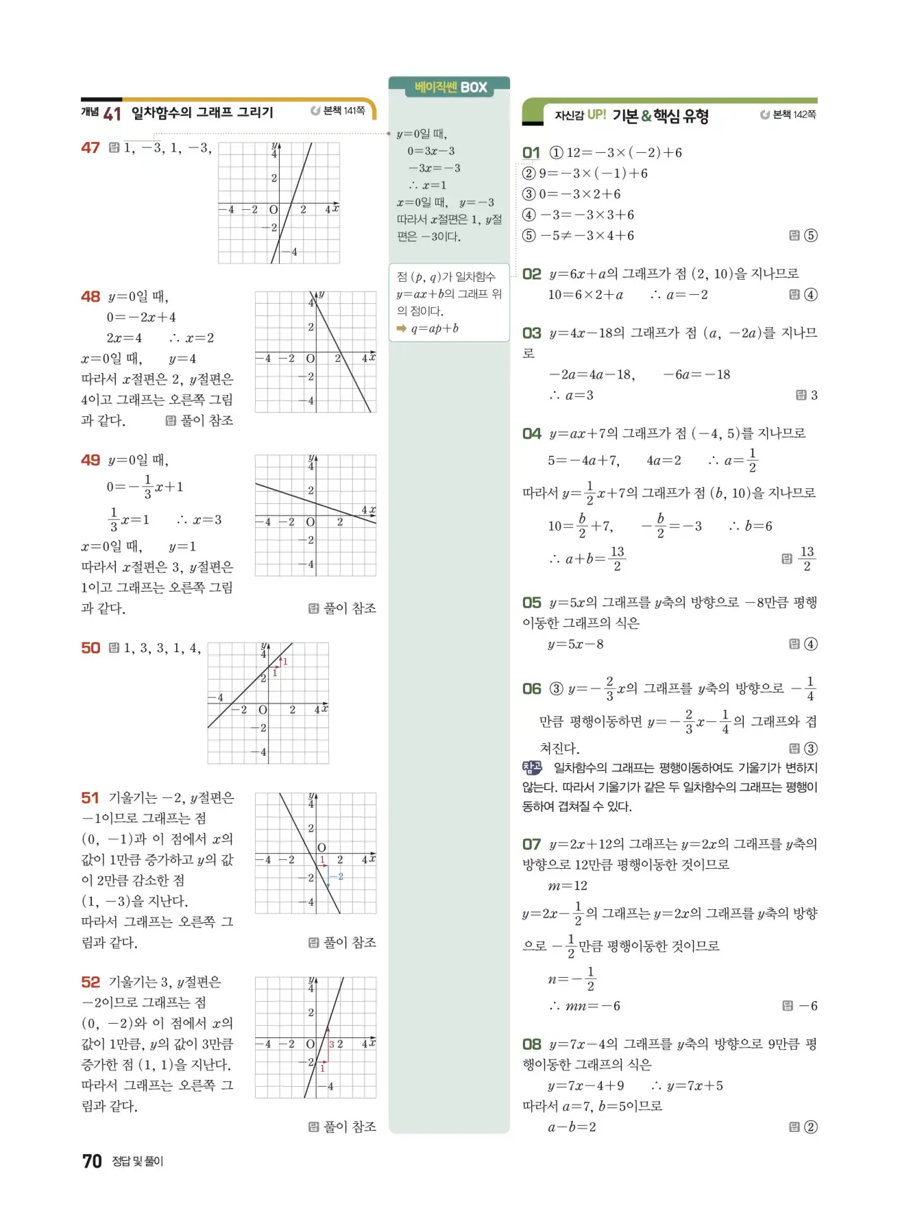 베이직쎈 중2-1 답지 해설 70
