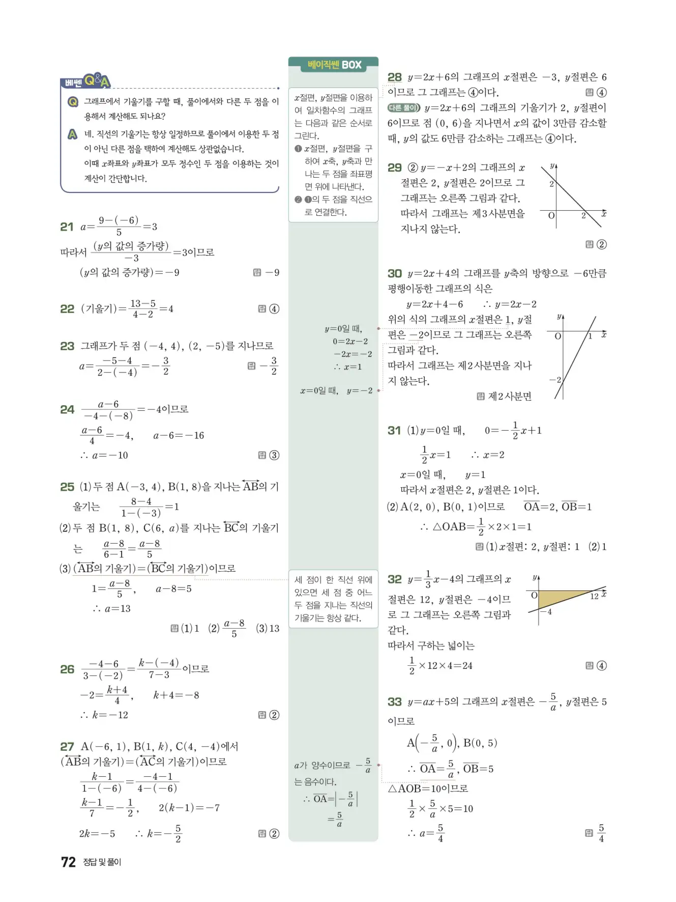 베이직쎈 중2-1 답지 해설 72