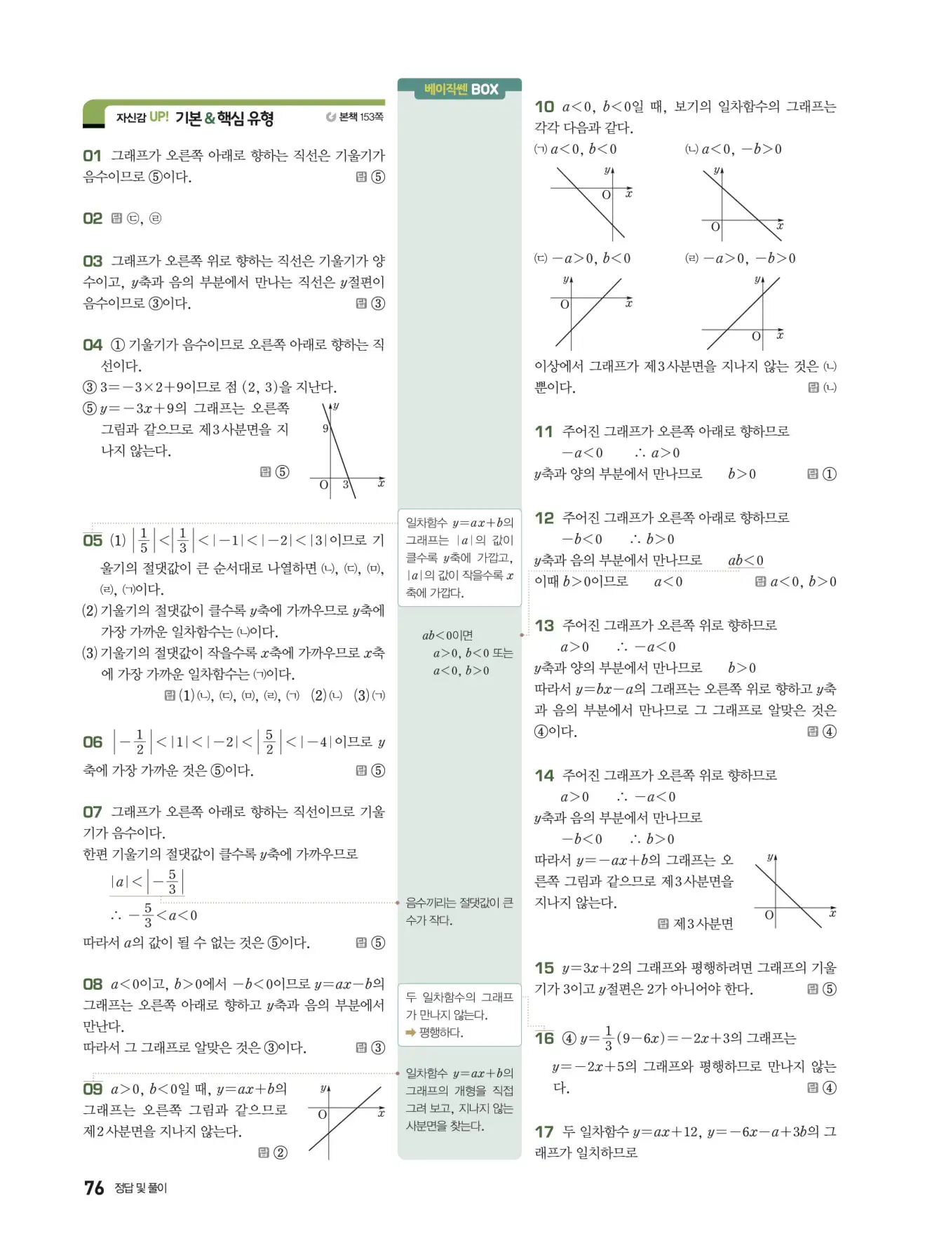 베이직쎈 중2-1 답지 해설 76