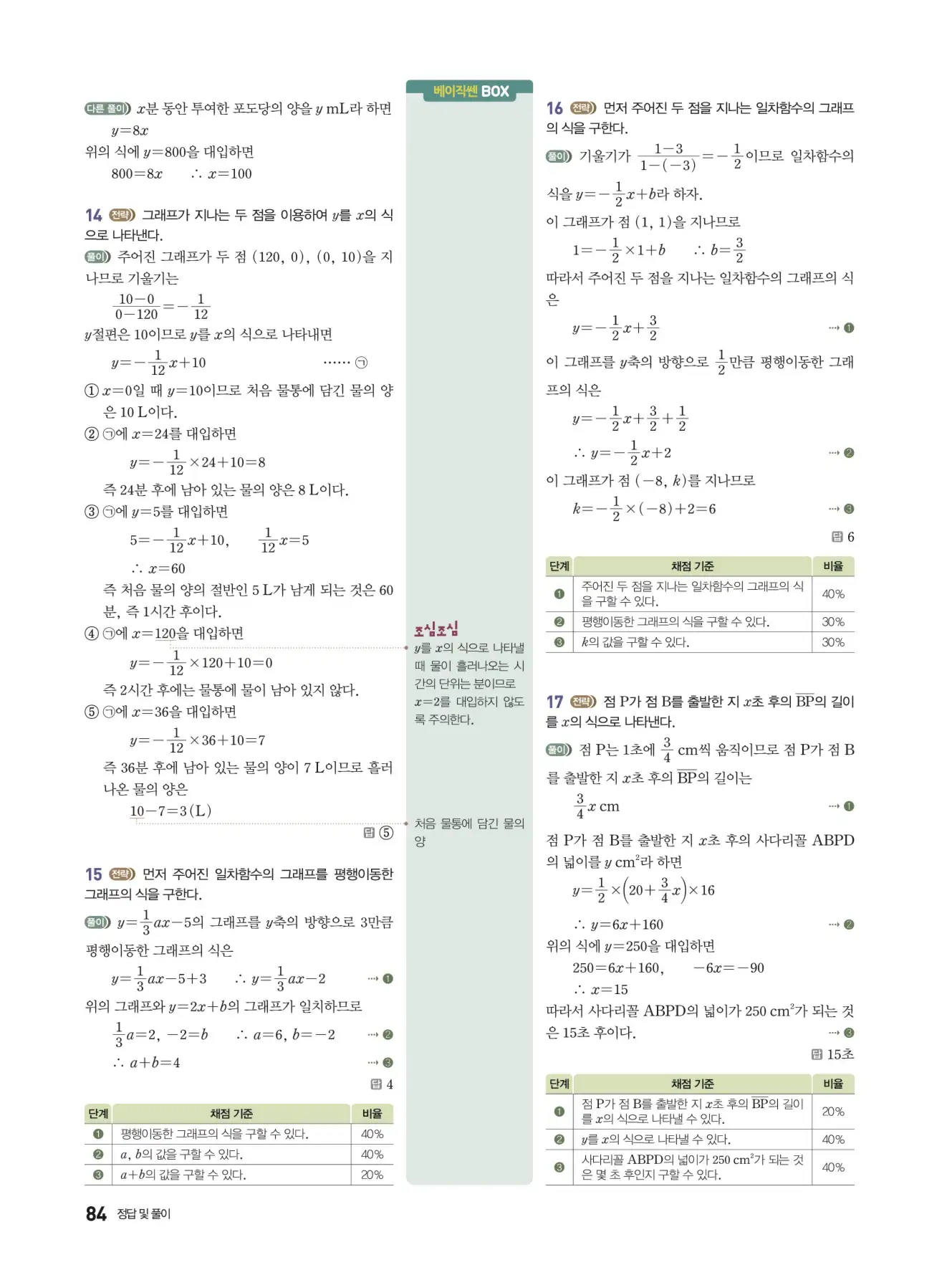 베이직쎈 중2-1 답지 해설 84
