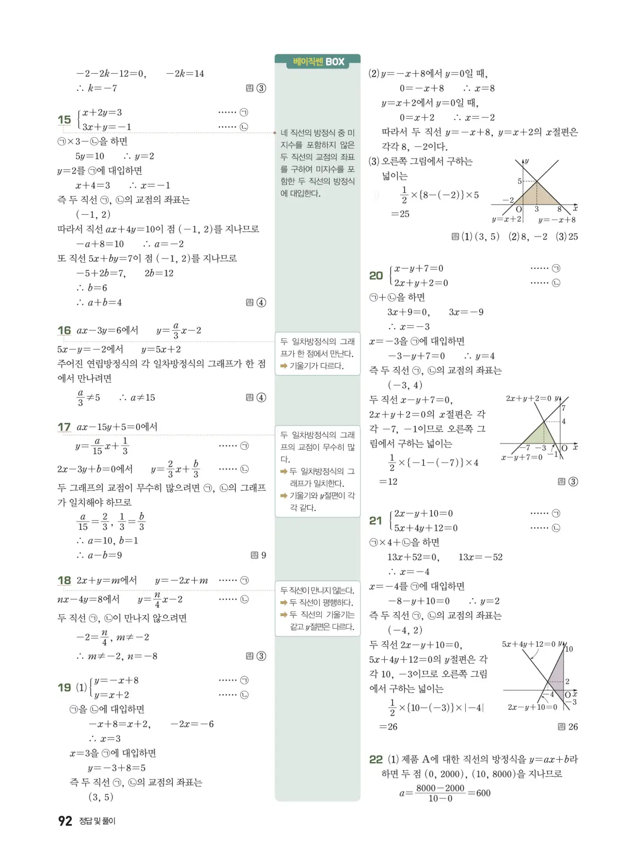 베이직쎈 중2-1 답지 해설 92