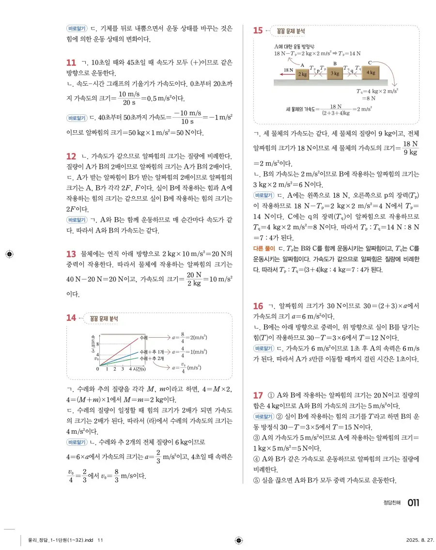2022 개정 완자 고등 물리학 답지 11페이지