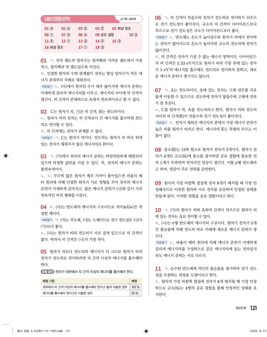 2022 개정 완자 고등 물리학 답지 121페이지