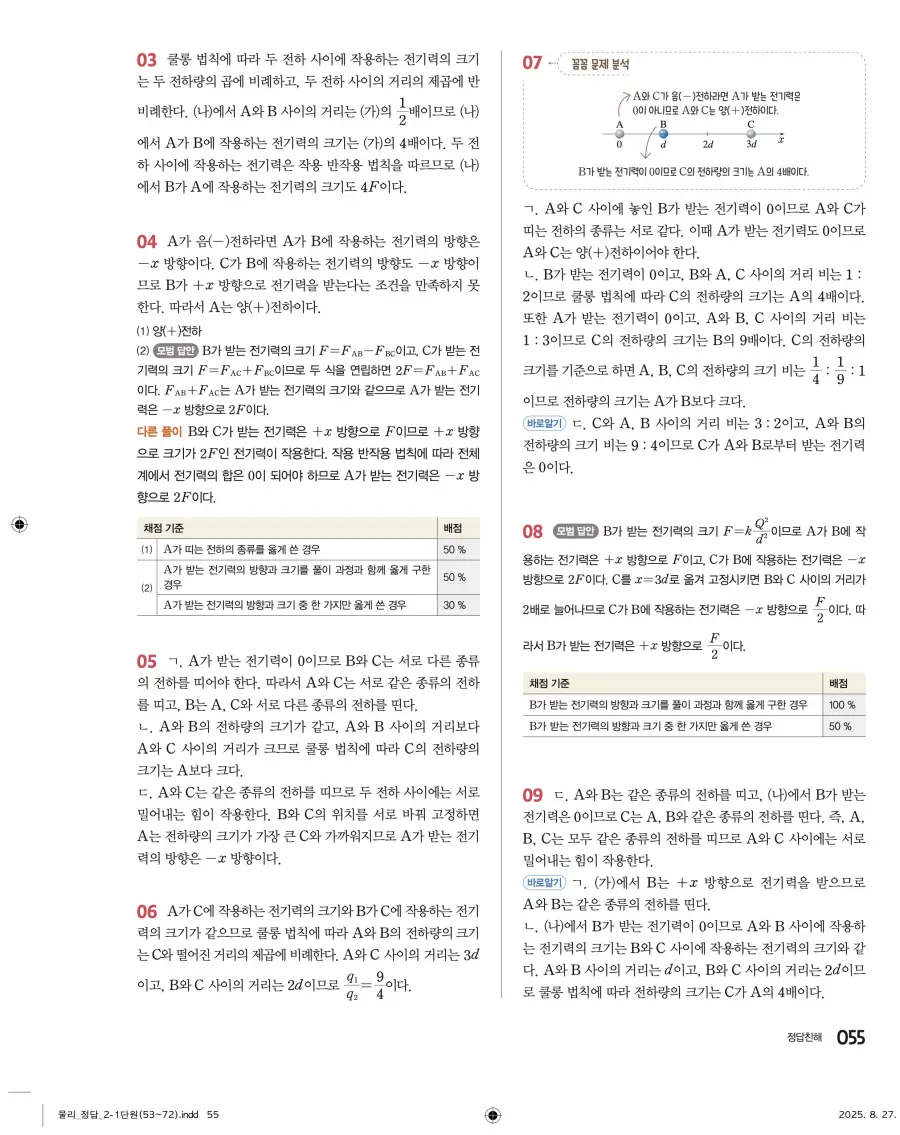 2022 개정 완자 고등 물리학 답지 55페이지