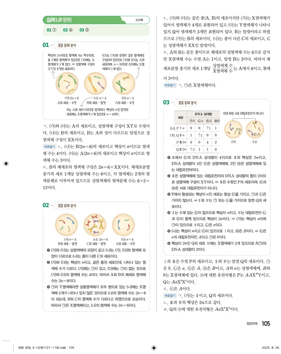 2022 개정 완자 고등 생명과학 답지 105페이지