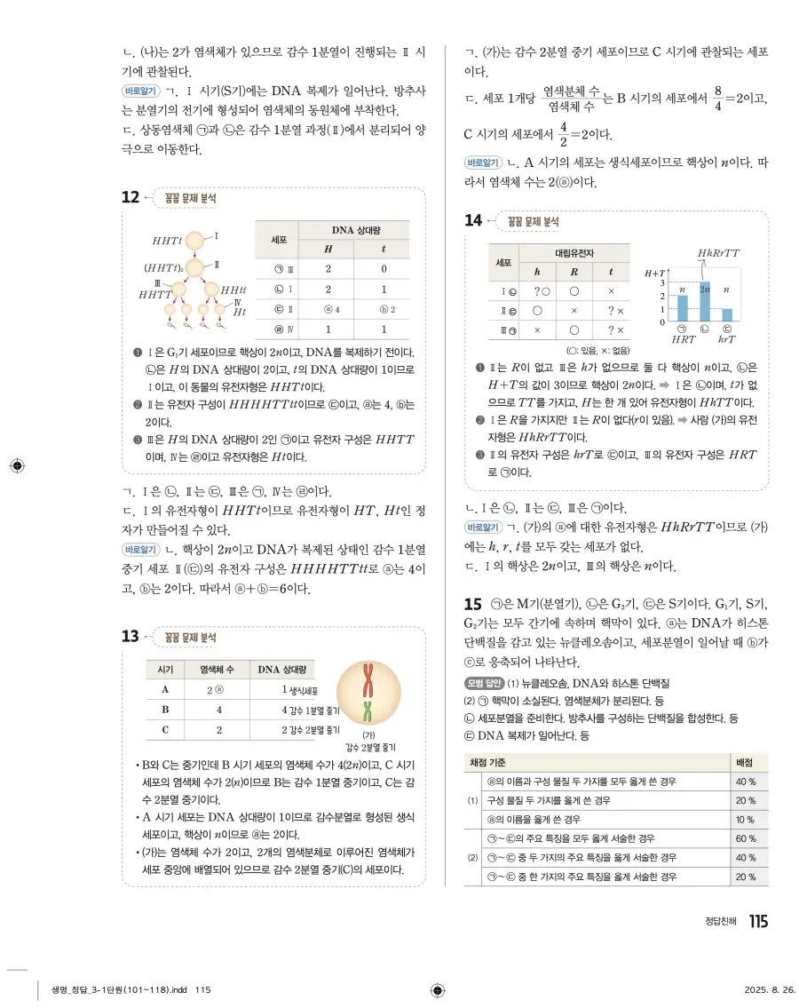 2022 개정 완자 고등 생명과학 답지 115페이지