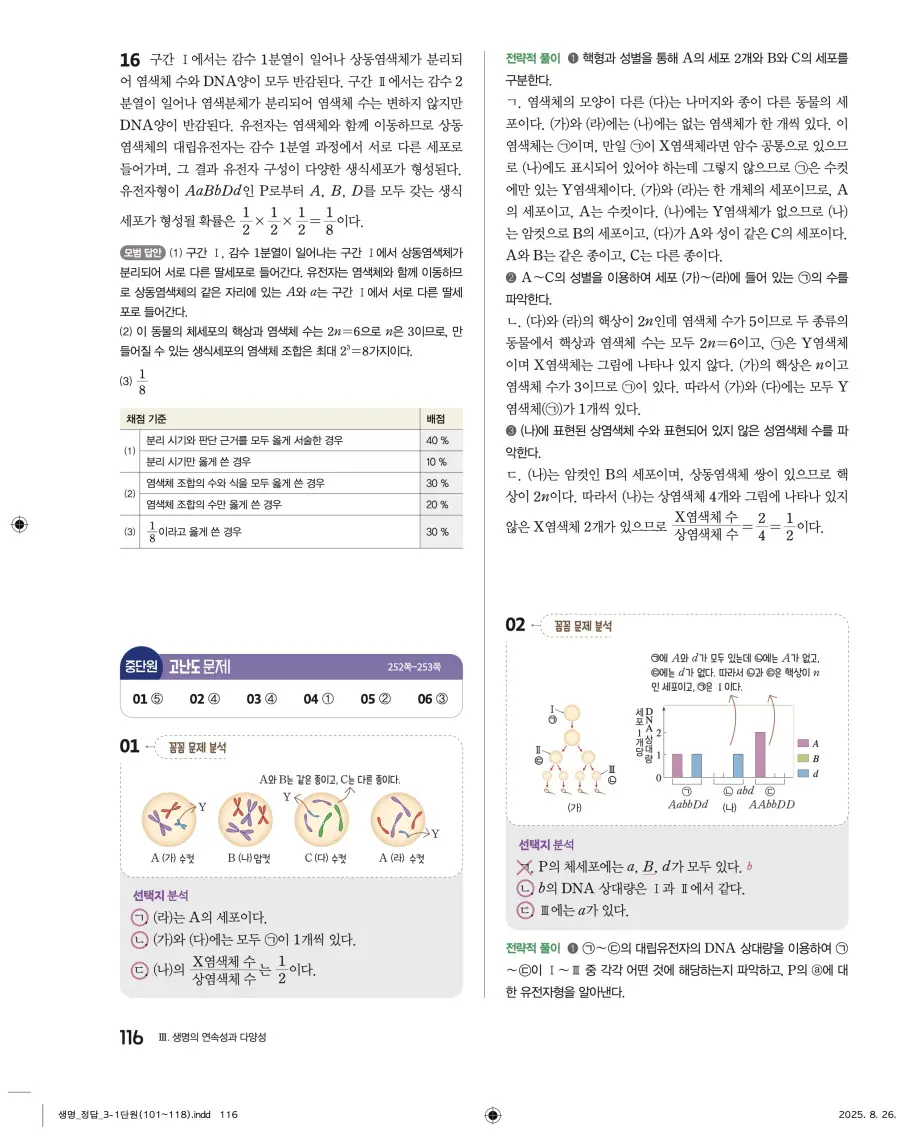 2022 개정 완자 고등 생명과학 답지 116페이지