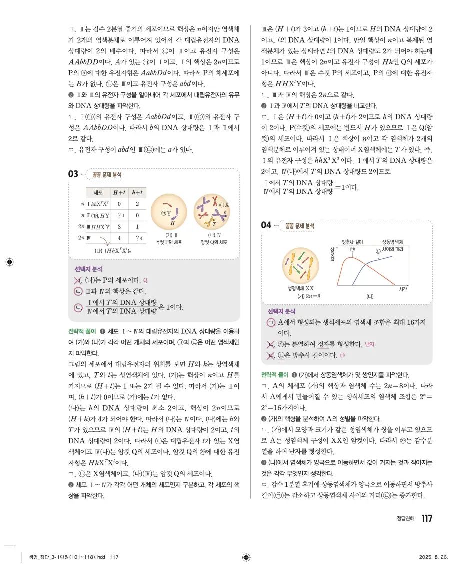 2022 개정 완자 고등 생명과학 답지 117페이지