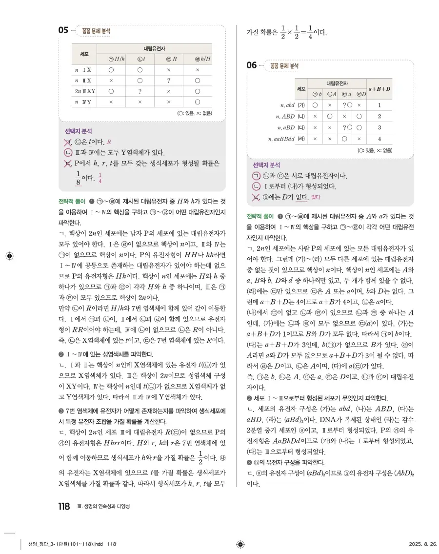2022 개정 완자 고등 생명과학 답지 118페이지