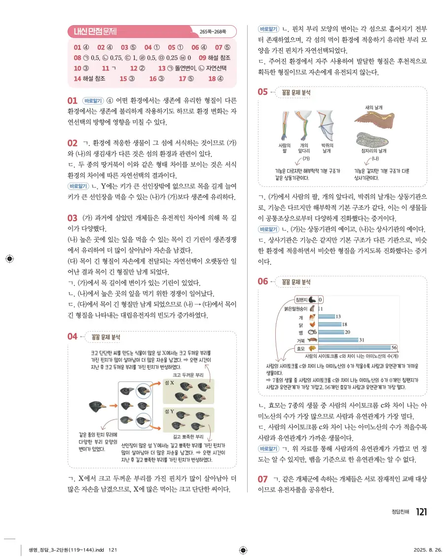 2022 개정 완자 고등 생명과학 답지 121페이지