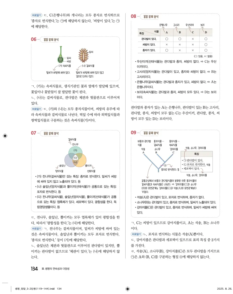 2022 개정 완자 고등 생명과학 답지 134페이지