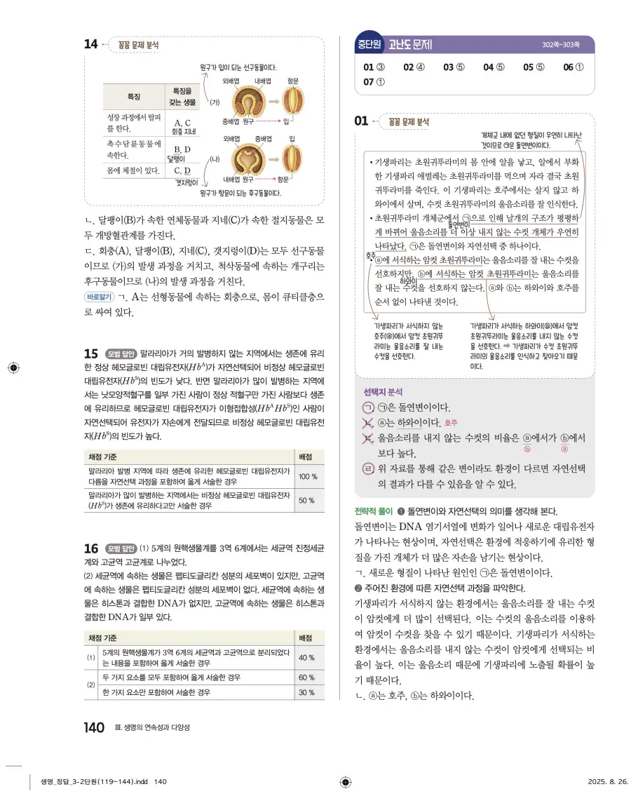 2022 개정 완자 고등 생명과학 답지 140페이지