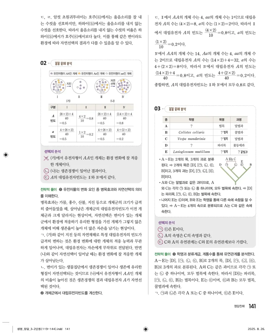 2022 개정 완자 고등 생명과학 답지 141페이지