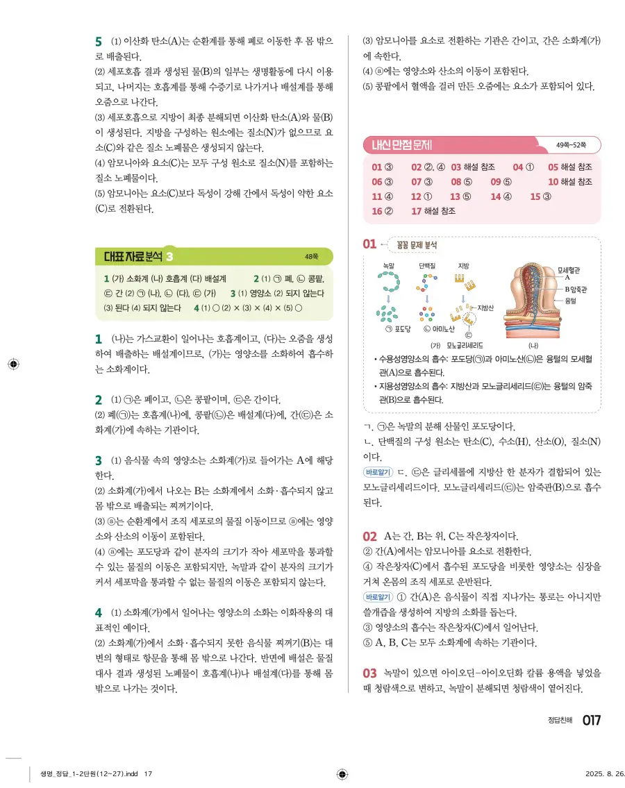 2022 개정 완자 고등 생명과학 답지 17페이지