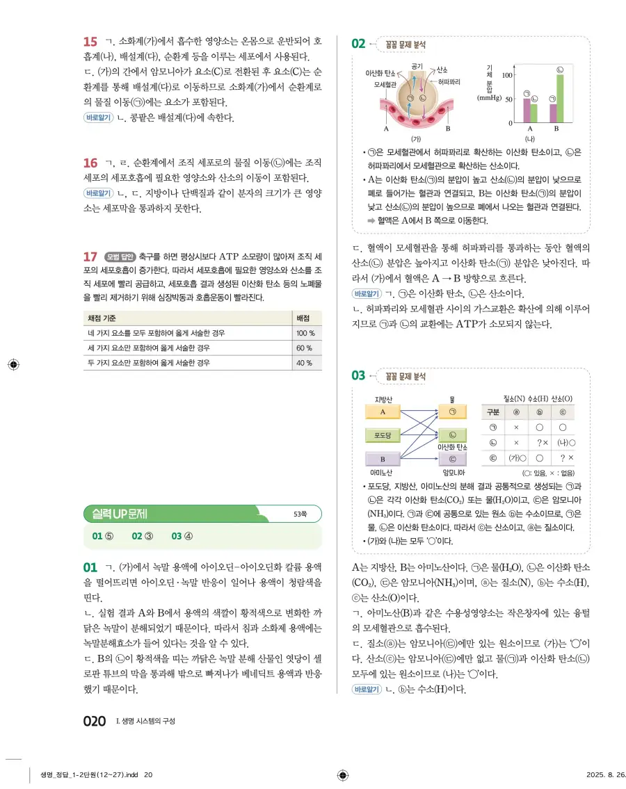 2022 개정 완자 고등 생명과학 답지 20페이지