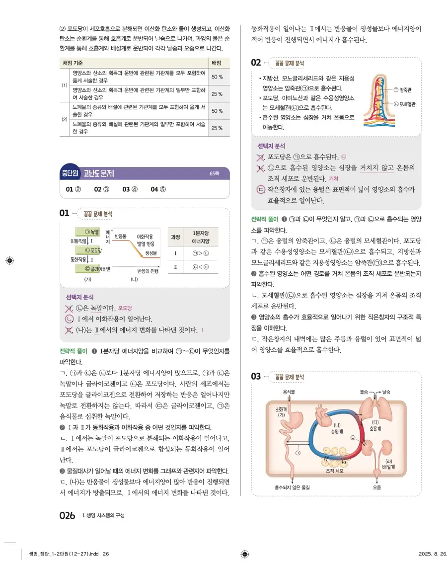 2022 개정 완자 고등 생명과학 답지 26페이지