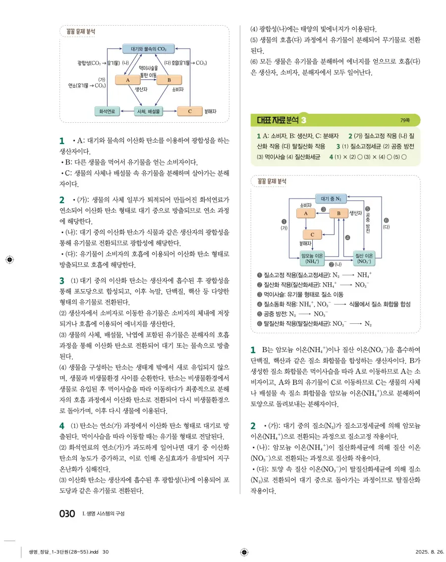 2022 개정 완자 고등 생명과학 답지 30페이지