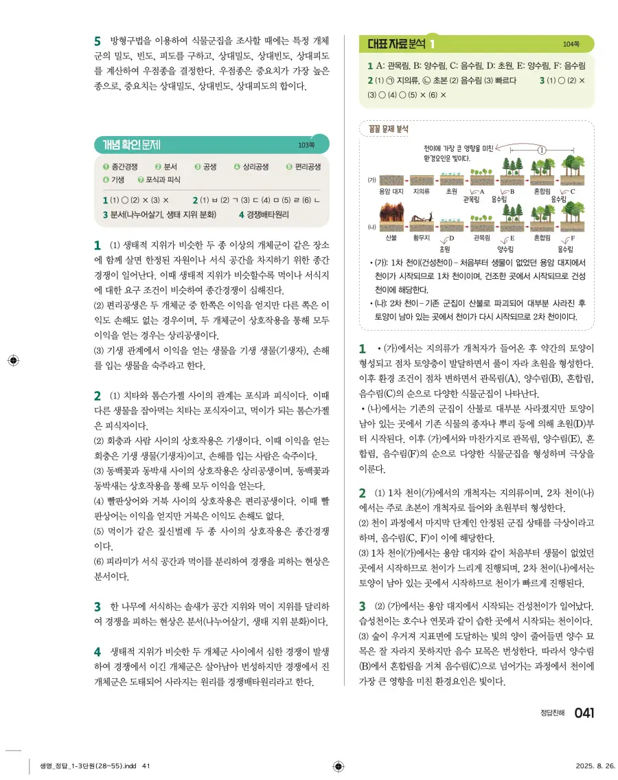 2022 개정 완자 고등 생명과학 답지 41페이지