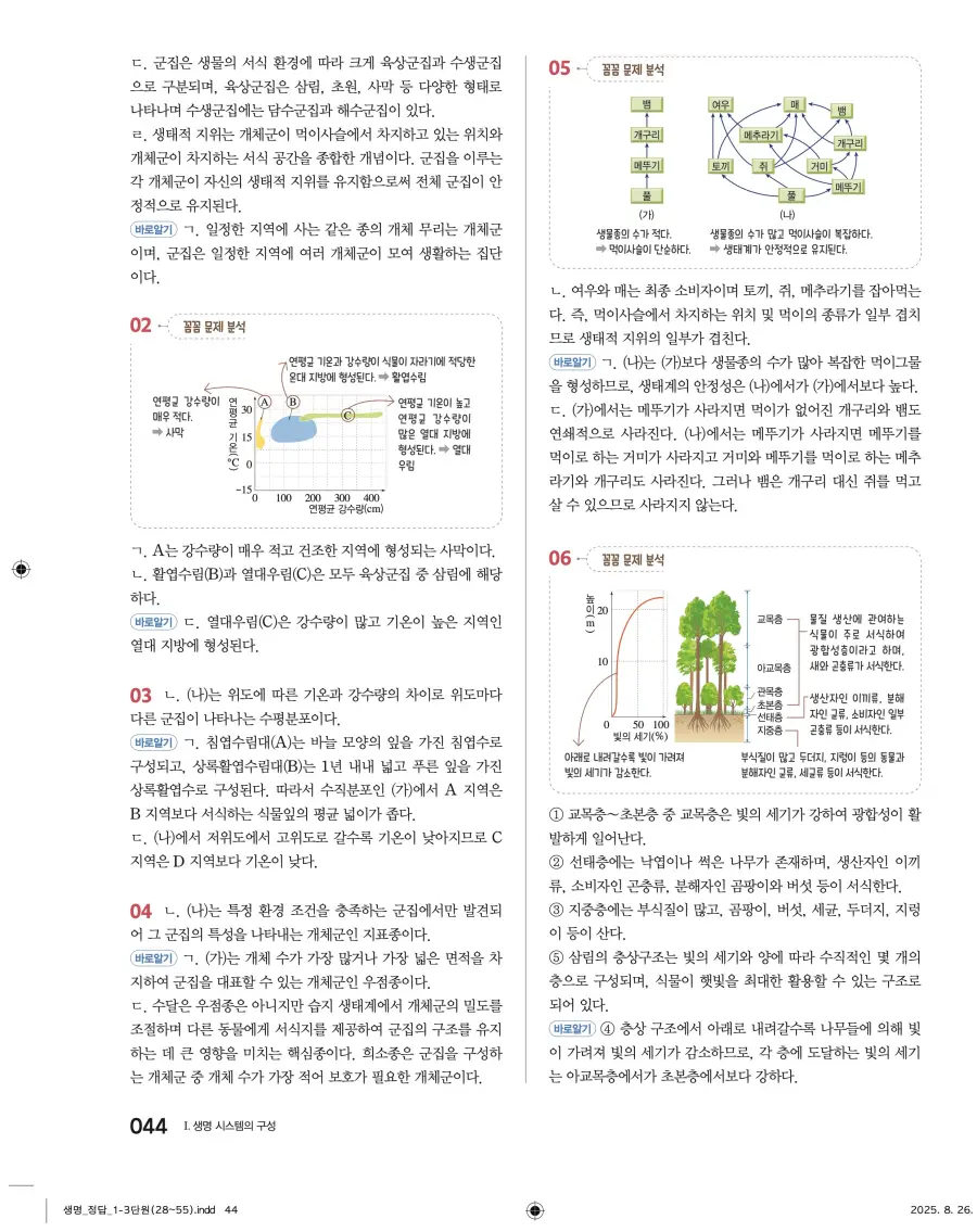 2022 개정 완자 고등 생명과학 답지 44페이지