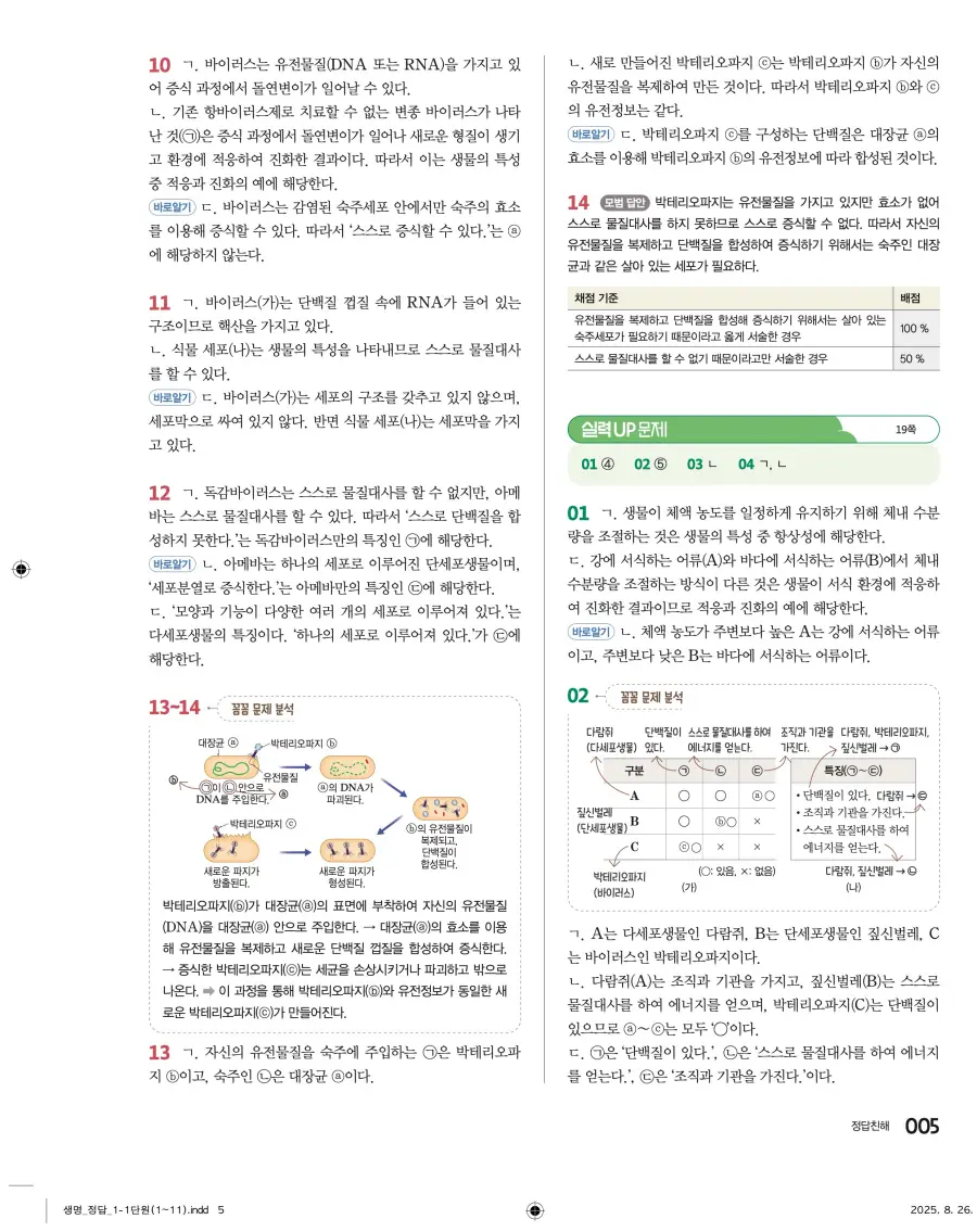 2022 개정 완자 고등 생명과학 답지 5페이지