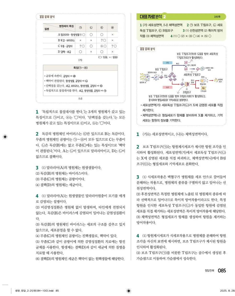 2022 개정 완자 고등 생명과학 답지 85페이지