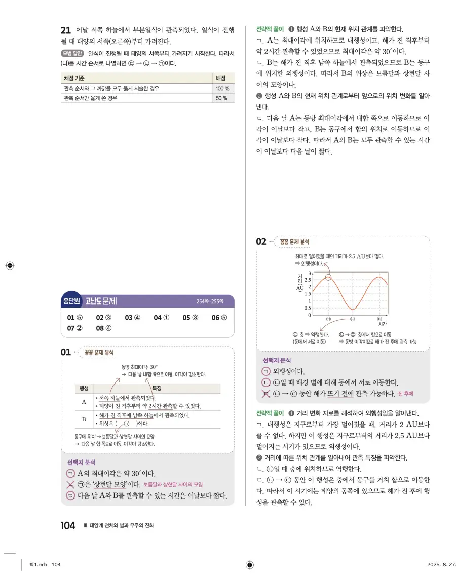 2022 개정 완자 고등 지구과학 답지 104페이지