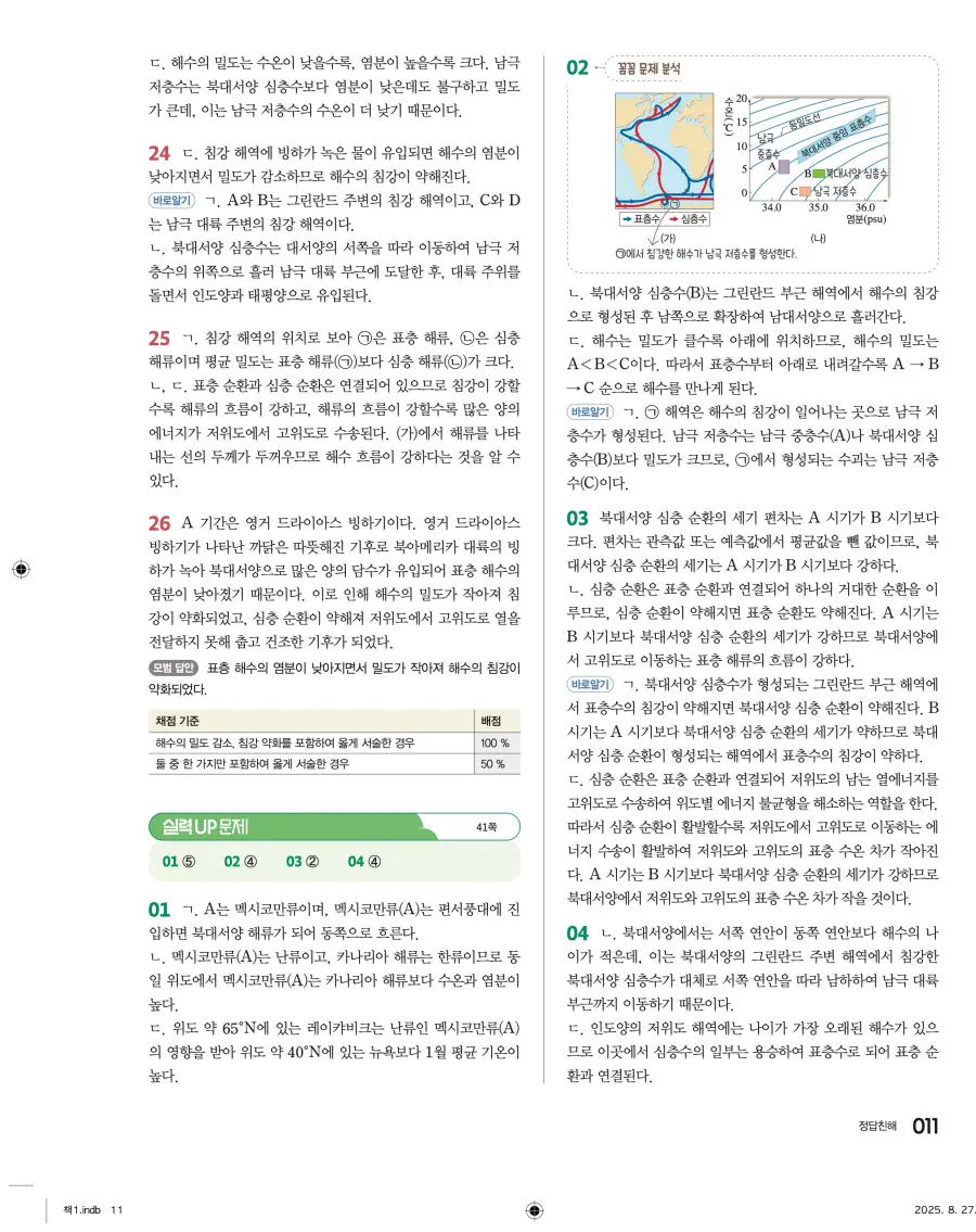 2022 개정 완자 고등 지구과학 답지 11페이지
