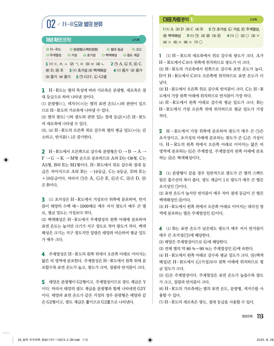 2022 개정 완자 고등 지구과학 답지 113페이지