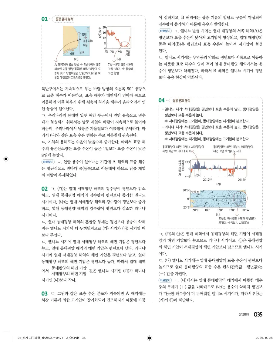 2022 개정 완자 고등 지구과학 답지 35페이지