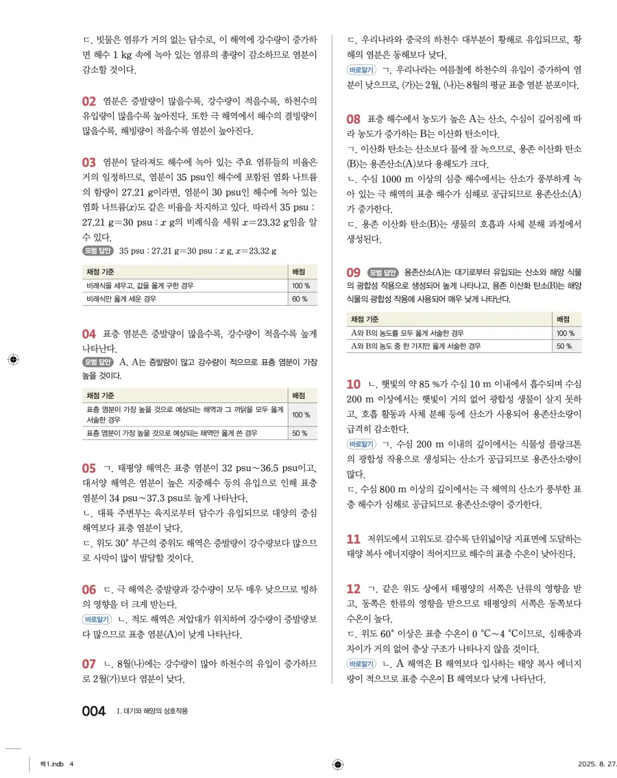 2022 개정 완자 고등 지구과학 답지 4페이지