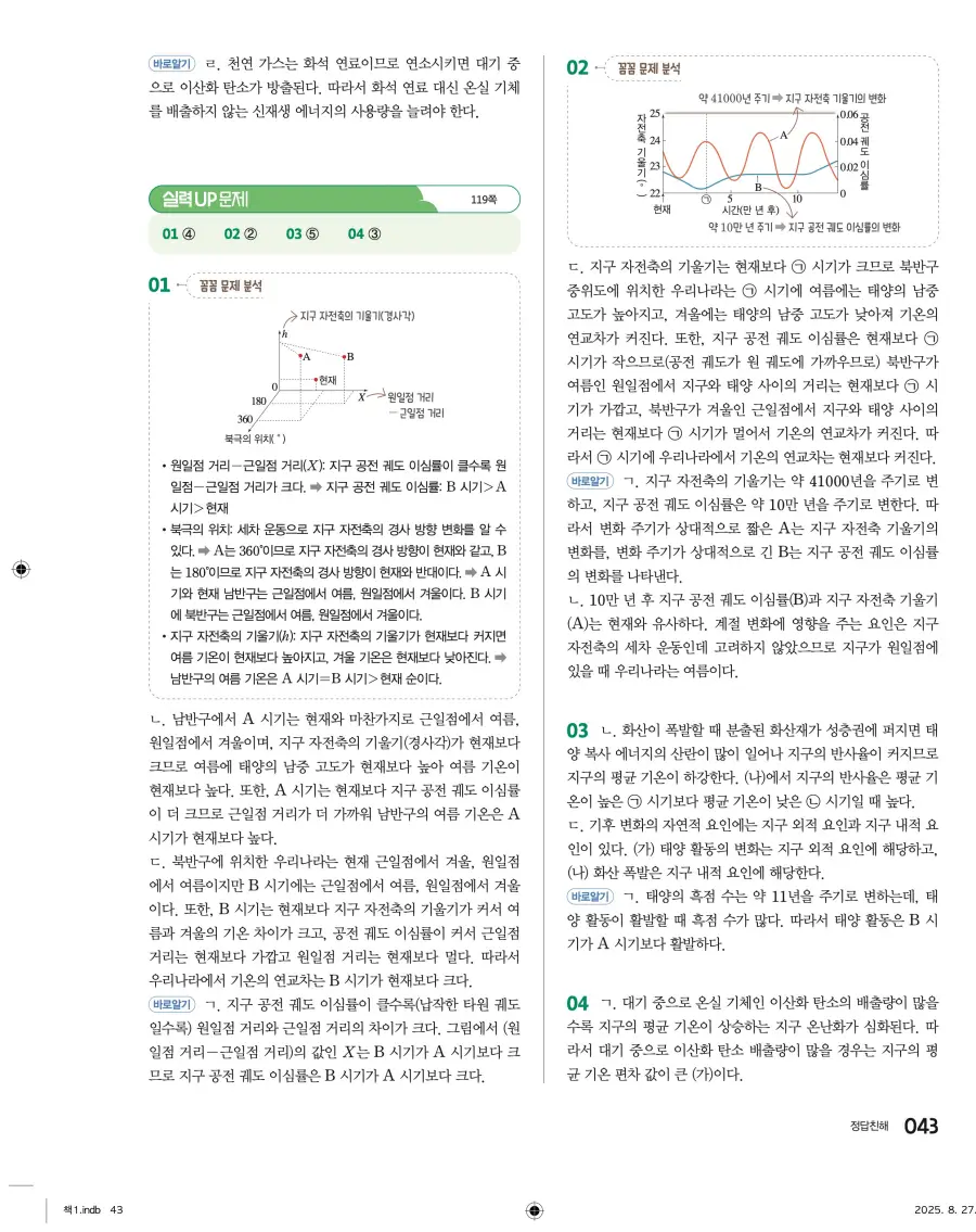 2022 개정 완자 고등 지구과학 답지 43페이지