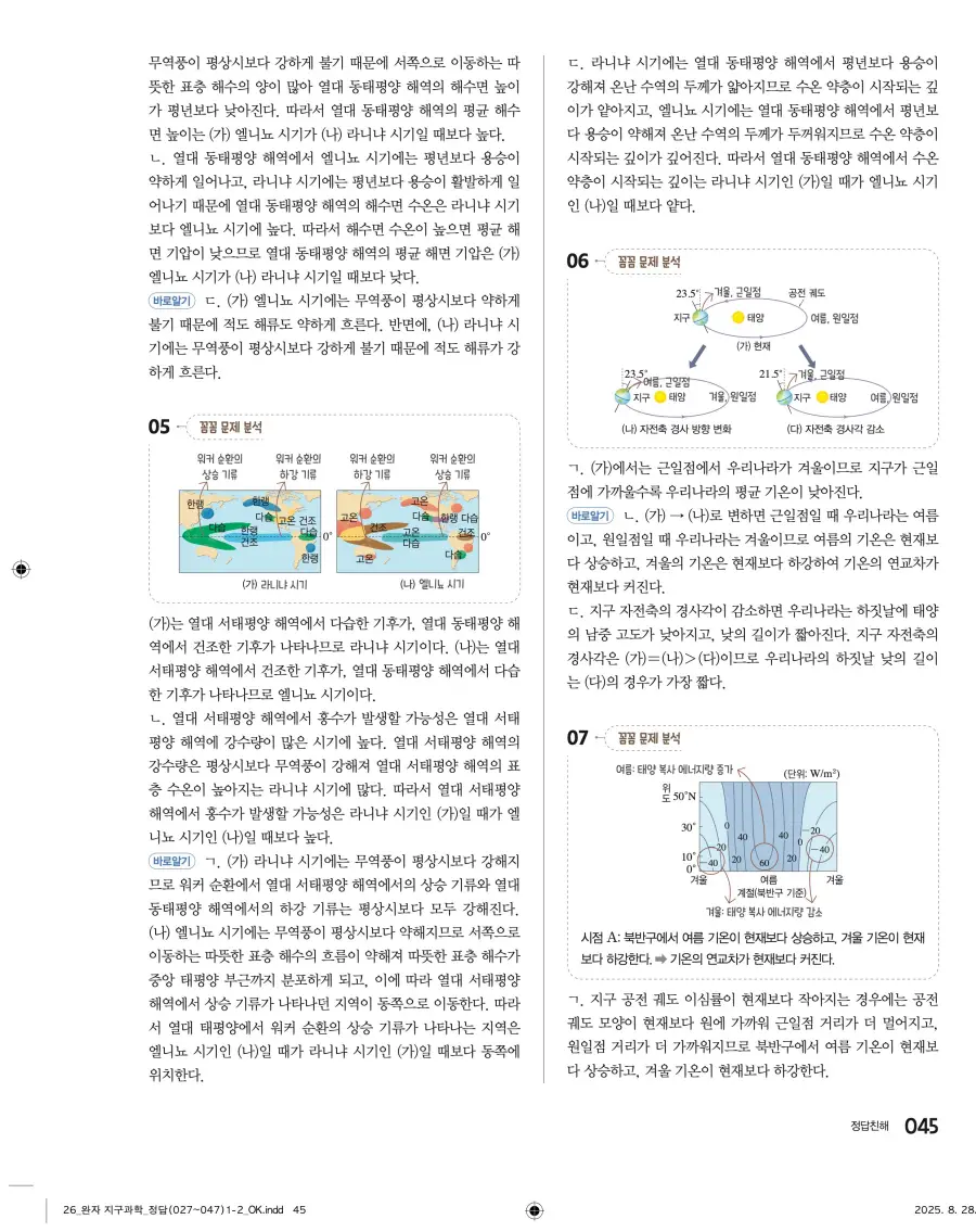2022 개정 완자 고등 지구과학 답지 45페이지