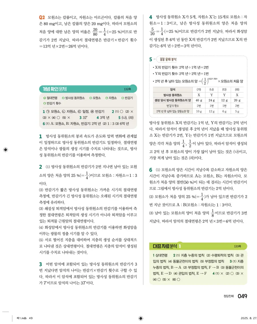 2022 개정 완자 고등 지구과학 답지 49페이지