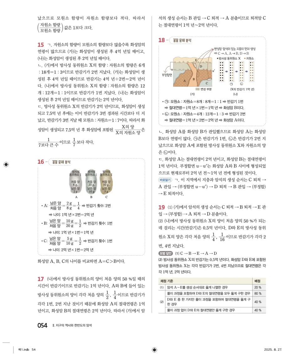 2022 개정 완자 고등 지구과학 답지 54페이지