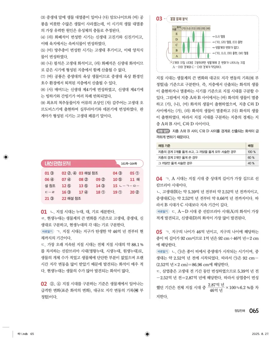 2022 개정 완자 고등 지구과학 답지 65페이지