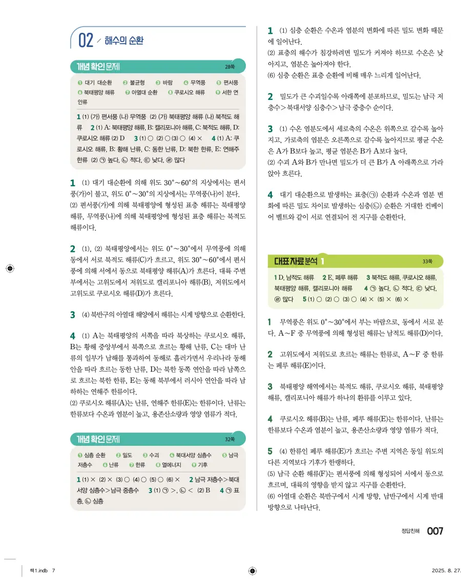 2022 개정 완자 고등 지구과학 답지 7페이지