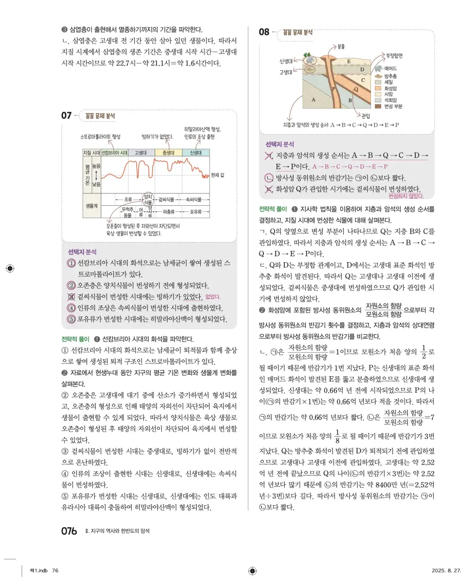 2022 개정 완자 고등 지구과학 답지 76페이지