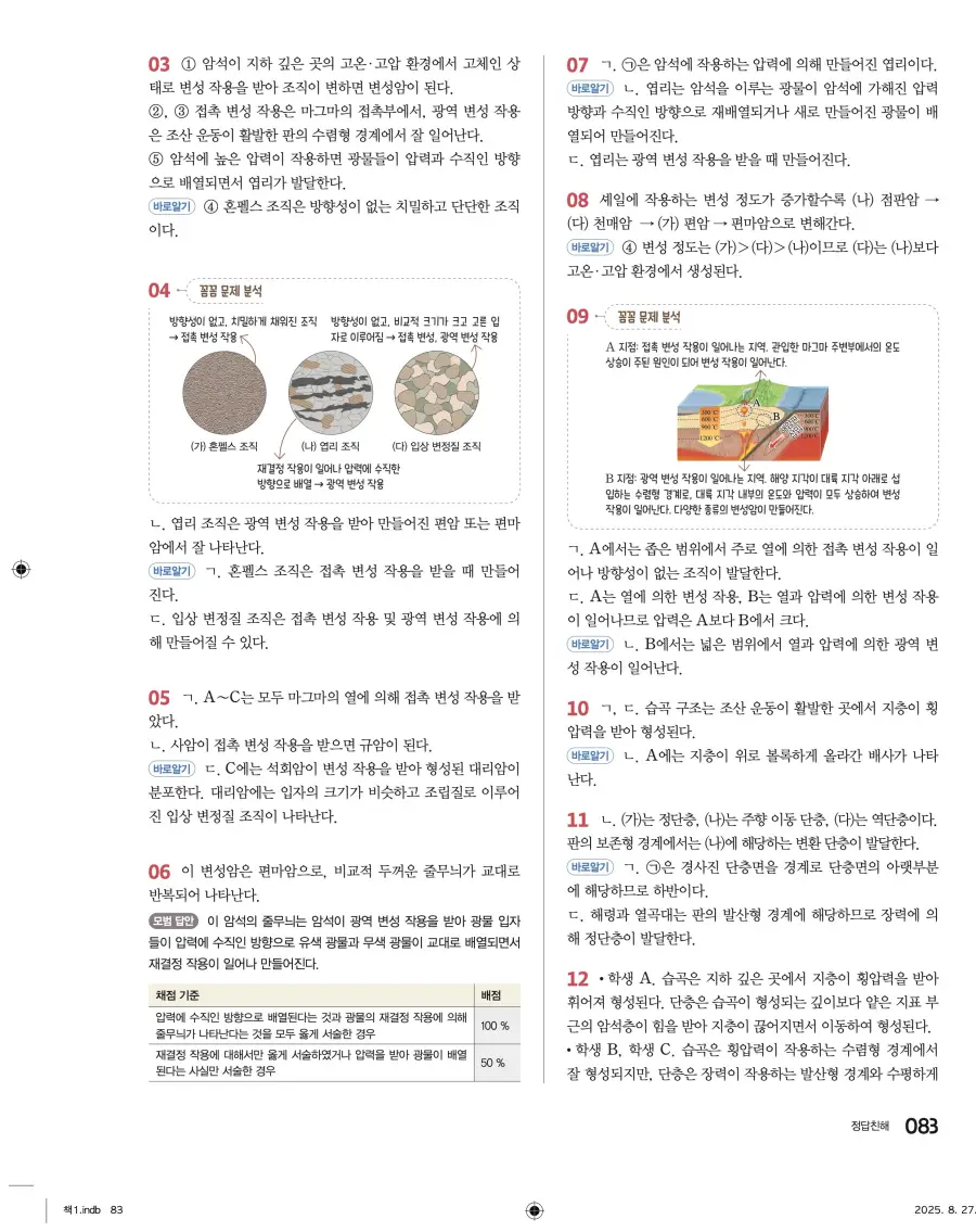 2022 개정 완자 고등 지구과학 답지 83페이지