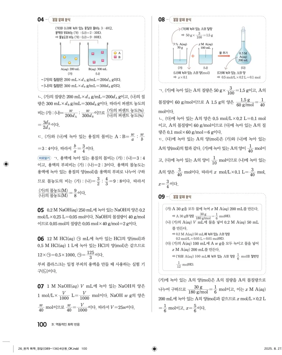 2022 개정 완자 고등 화학 답지 100페이지