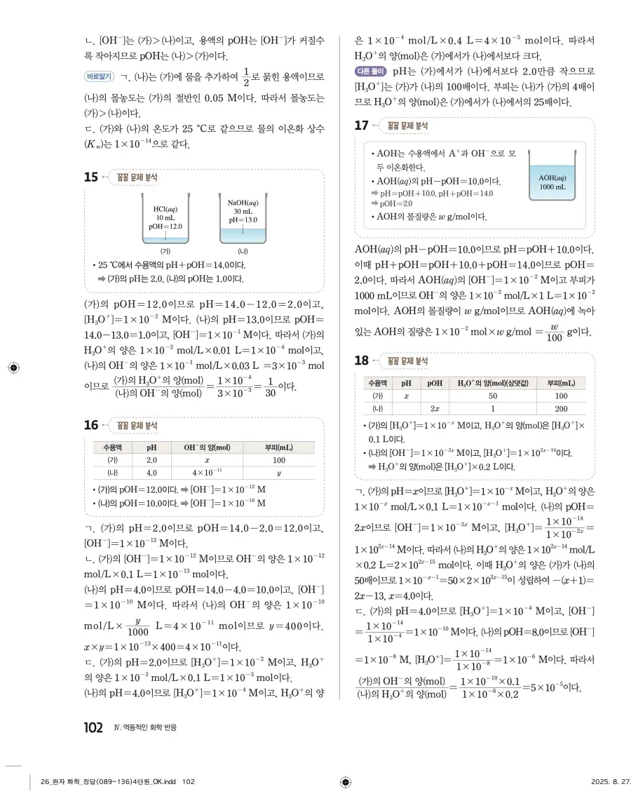 2022 개정 완자 고등 화학 답지 102페이지